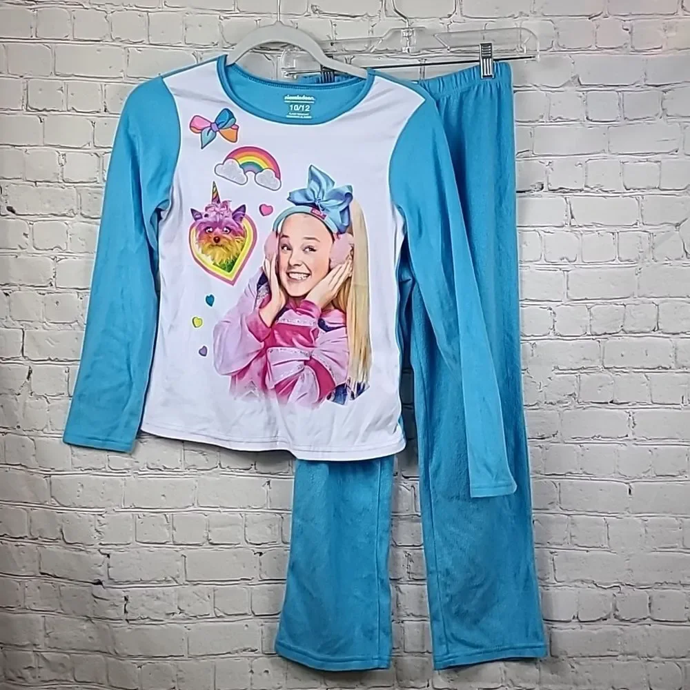 JoJo Siwa Rainbow Pajama Set Girls 10/12 Fuzzy Fleece BowBow Unicorn Cozy PJ